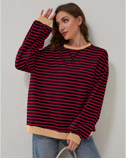 Plus Size Striped Long-Sleeve Sweatshirt