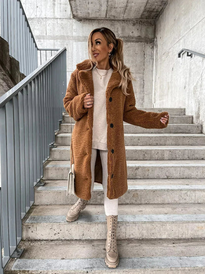 Eleganter Damen Trenchcoat Lang Fellmantel