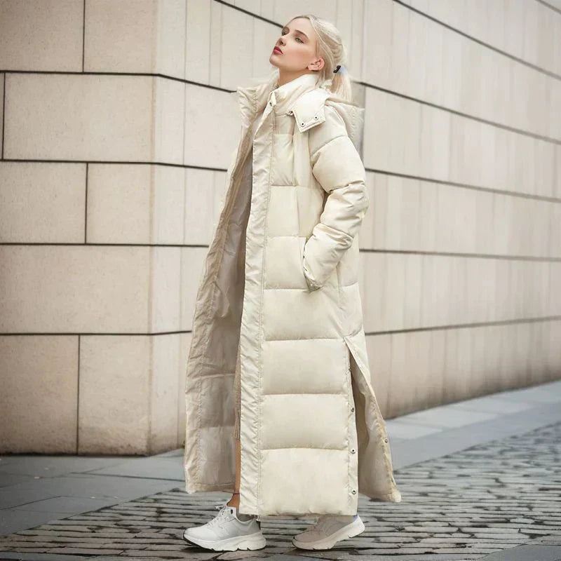 Women's Long Winter Down Coat - Warm & Comfortable Hooded