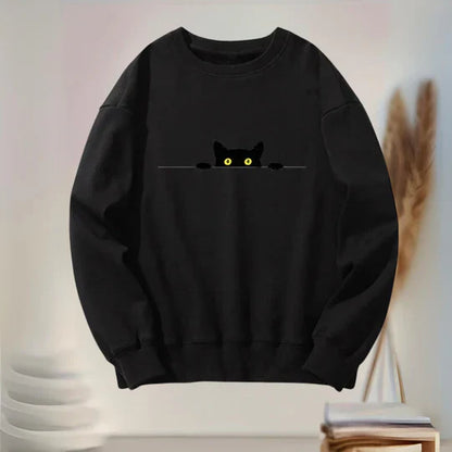 Katie - Women's Sweatshirt Cat Motif Black Soft