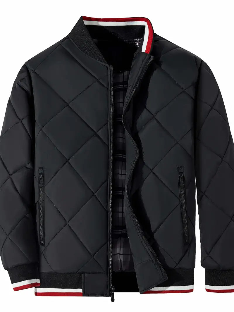 Men's Warm Quilted Jacket with Zipper