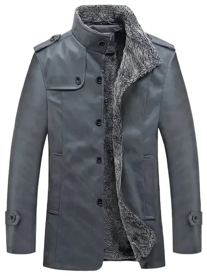 Men's Leather Jacket Warm Fleece Lining