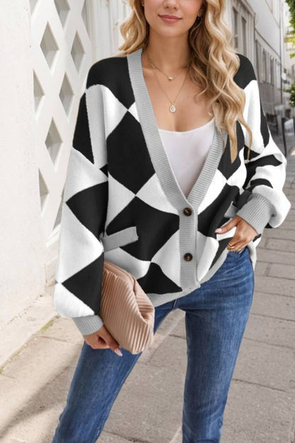 Elegant Women's Cardigan | Diamond Pattern Loose Oversized Jacket