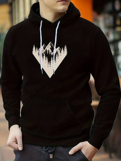 Men's Retro Mountain Hoodie Elegant Grey