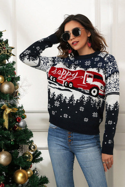 Christmas Sweater Snowflake Truck Motif