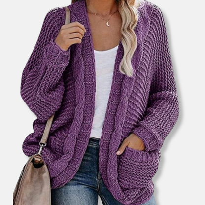 Oversized Ribbed Wool Cardigan with Front Pockets