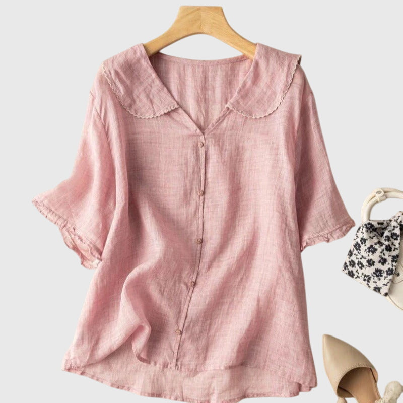 Women's Blouse Short-Sleeved Buttons Elegant