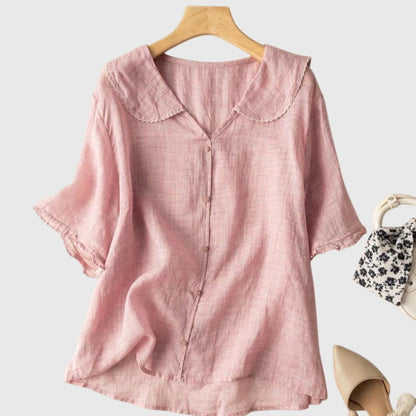 Women's Blouse Short-Sleeved Buttons Elegant