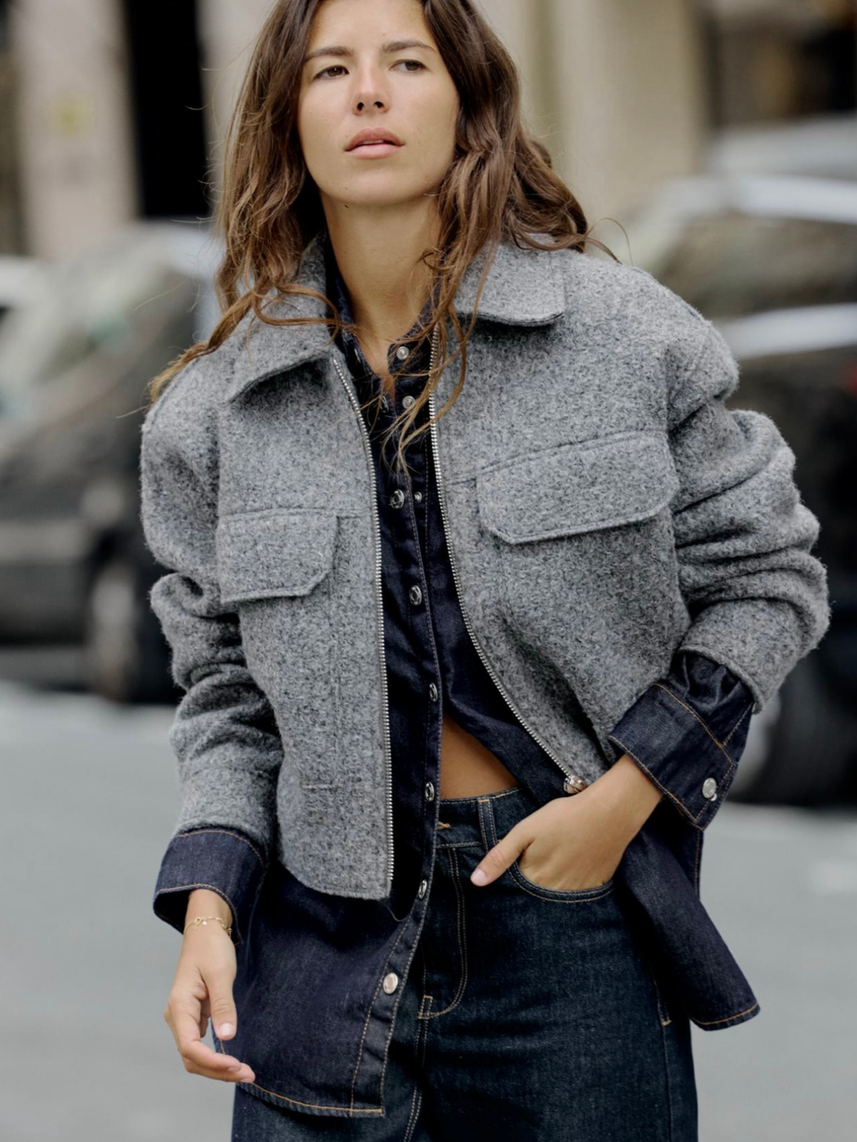 Stylish Bouclé Jacket Grey Women
