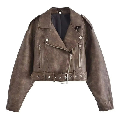 Retro Leather Jacket for Women, Elegant Vintage