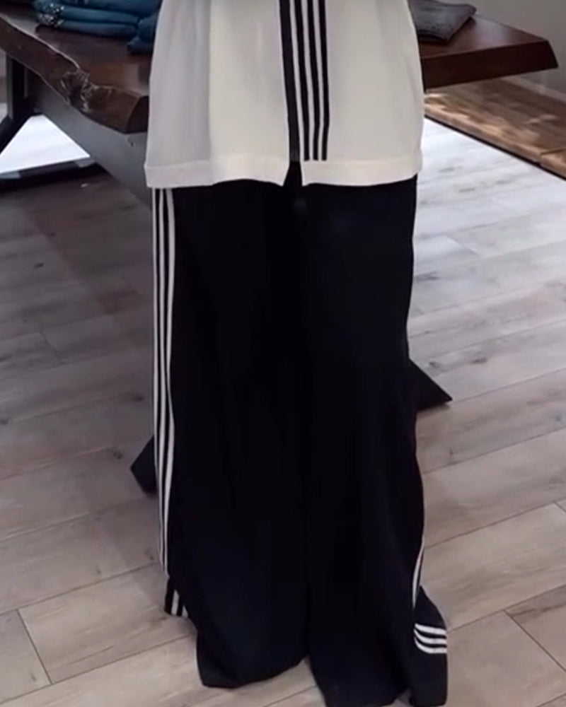 Hoodie Tracksuit Stripes Casual Trendy Two-Piece
