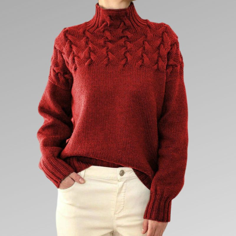 Strickpullover Damen Rollkragen Zopf Muster Langärmlig Bequem - IdealeKleiden