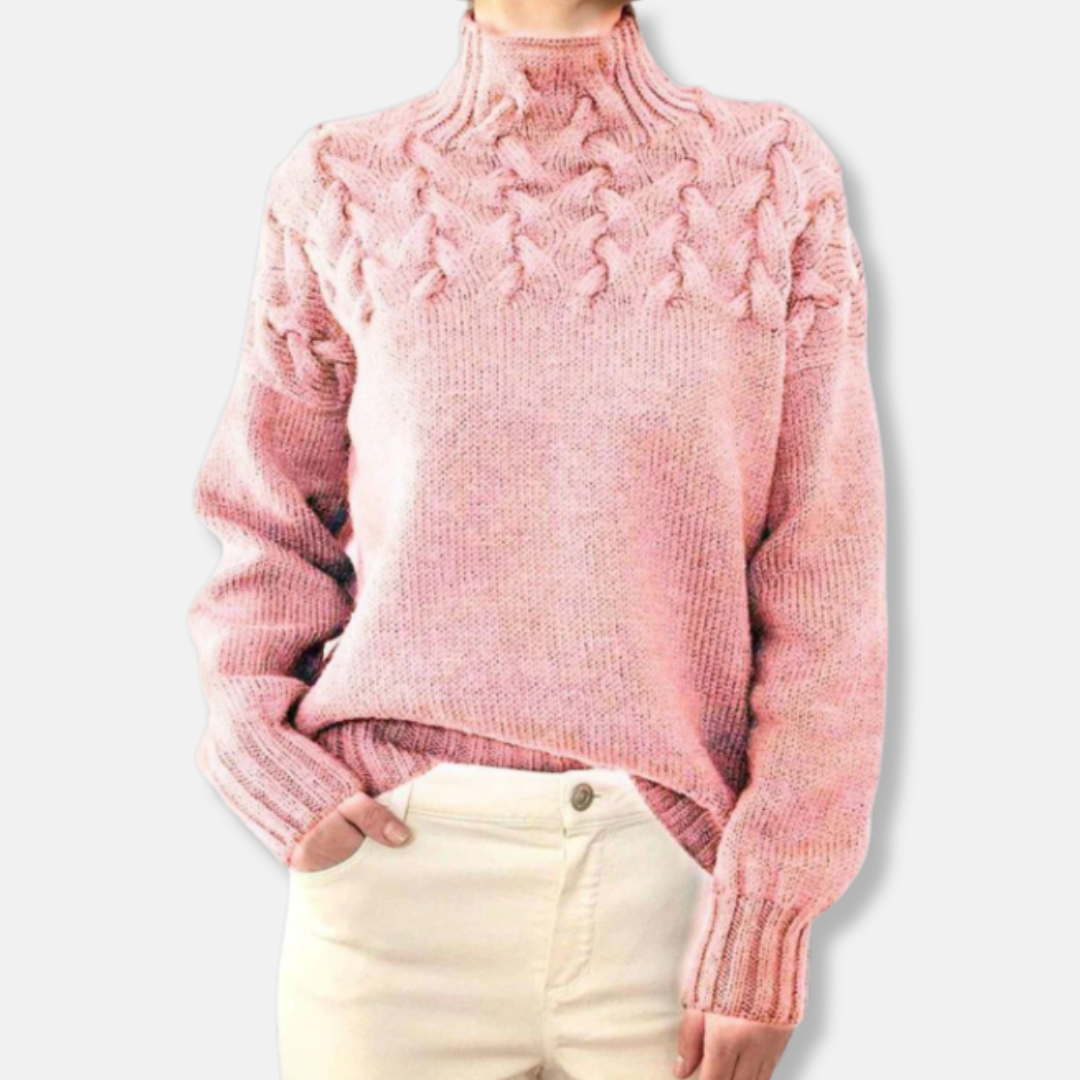 Wool Sweater High-Neck Protection Comfortable Cable Pattern