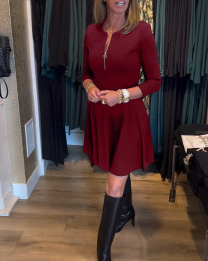 Elegantes Damenkleid Einfarbig Mit Reißverschluss
