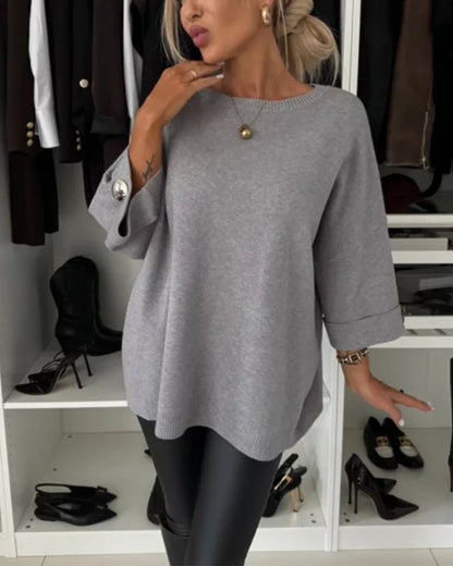 Elegant Women's Solid Crew Neck Sweaters