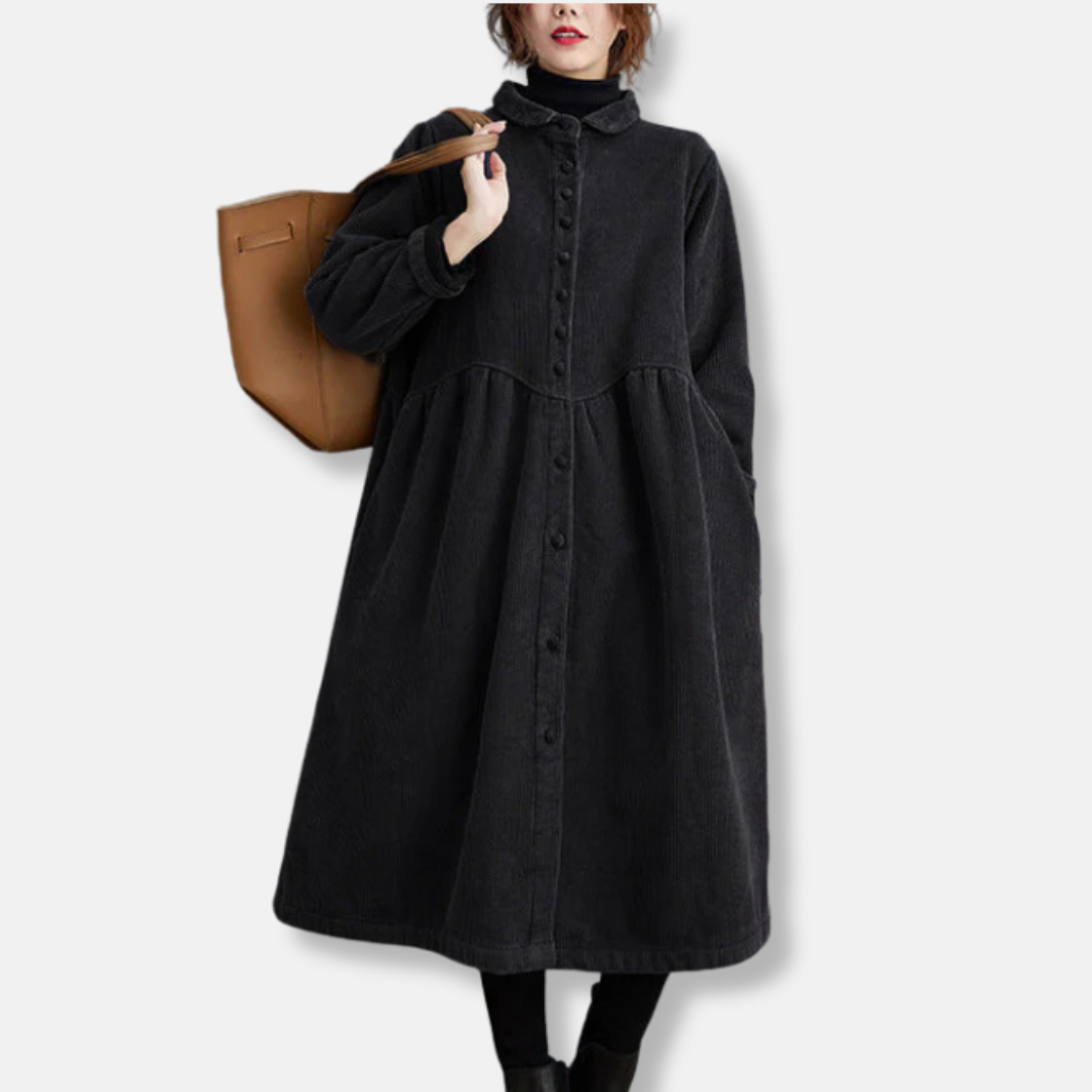 Long Women's Corduroy A-Line Loose Fit Coat