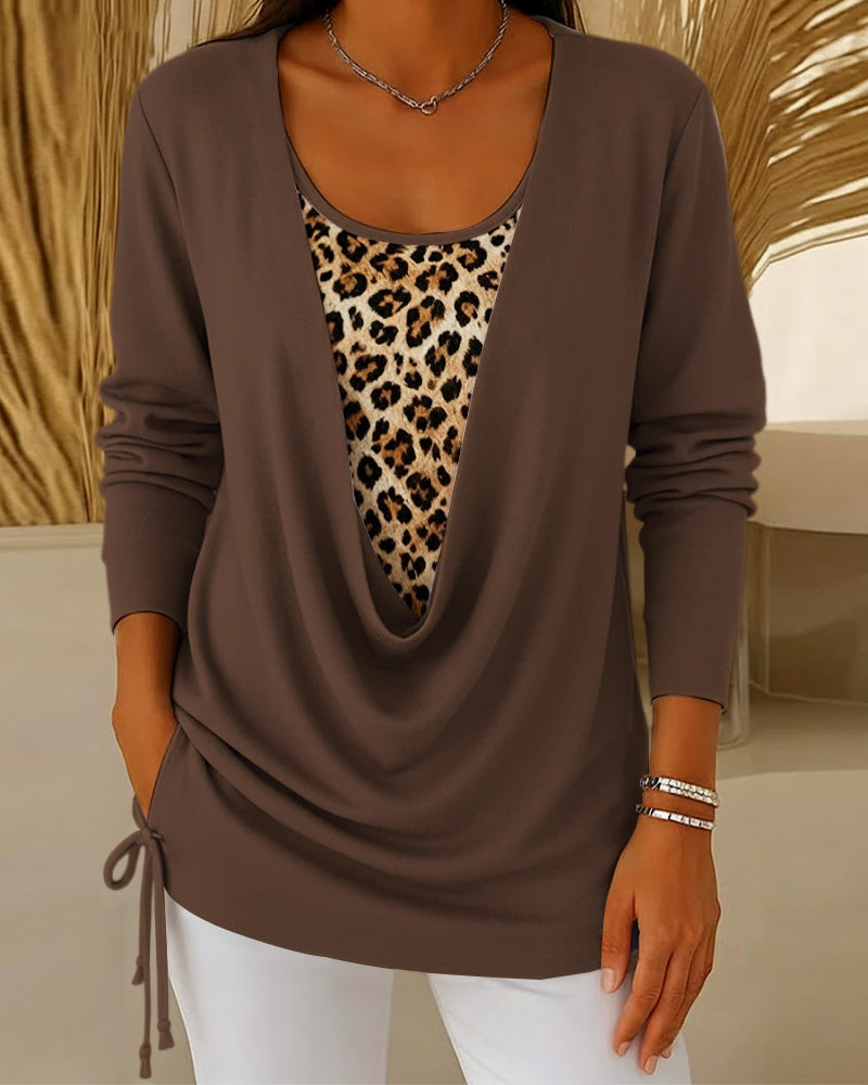 Leopard Print Top Lace-Up Blouse Women