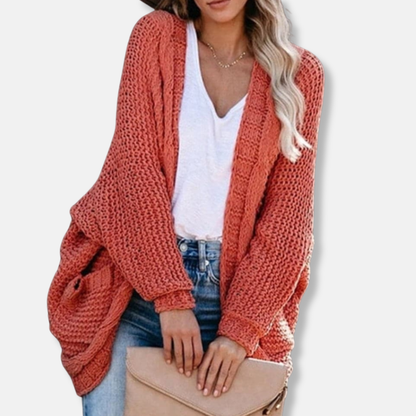 Oversized Ribbed Wool Cardigan with Front Pockets