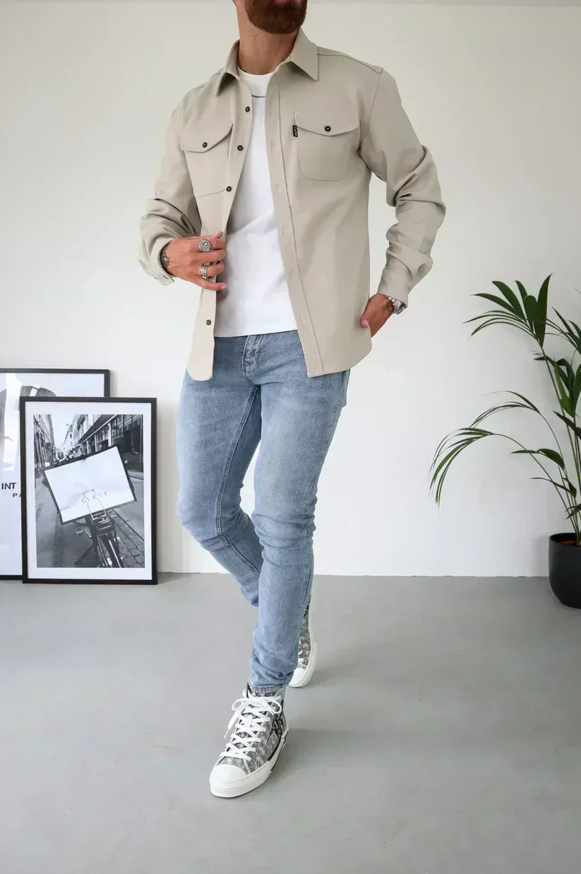 Men's Cotton Overshirt Button Placket Modern