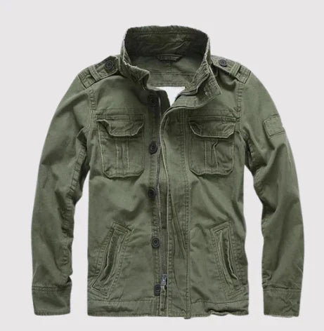 Fashionable denim jacket regular fit button closure