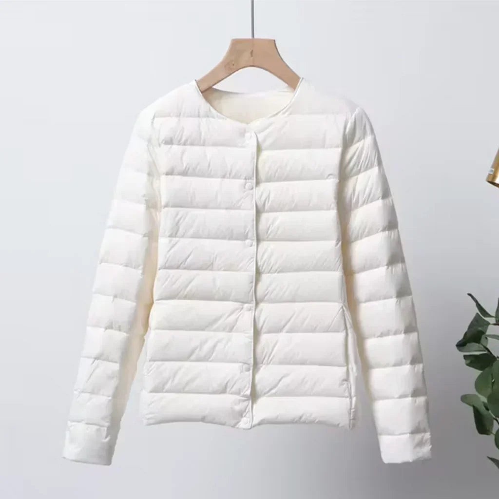 Leichte Daunenjacke Slim Fit Knopfverschluss Hüftlang - IdealeKleiden