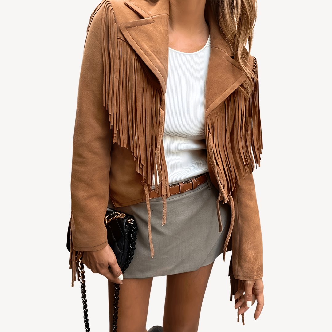 Stylish Women's Jacket Suede Fringe Design