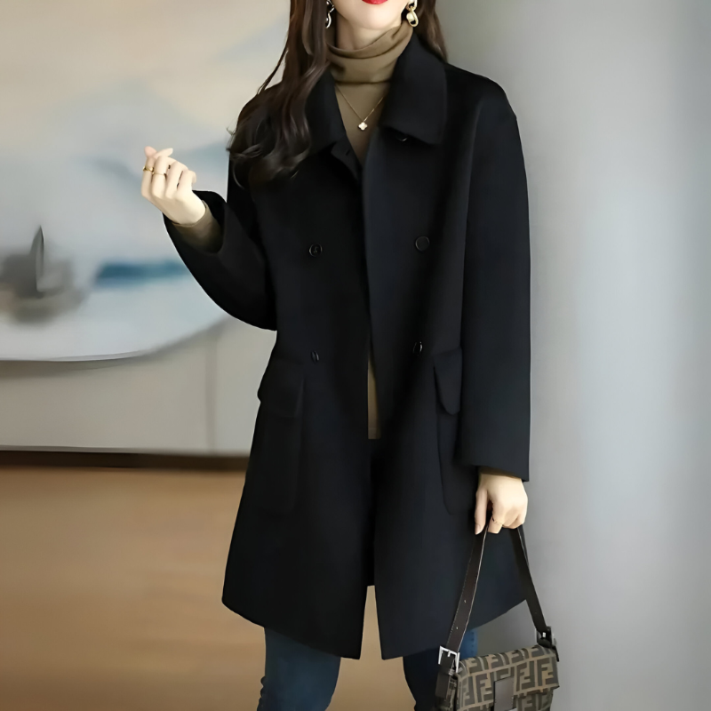 Women's Long Elegant Wool Jacket Button Closure