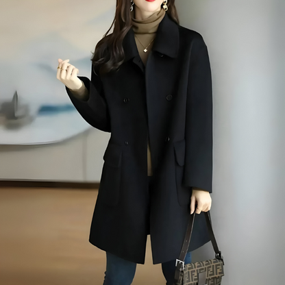 Women's Long Elegant Wool Jacket Button Closure