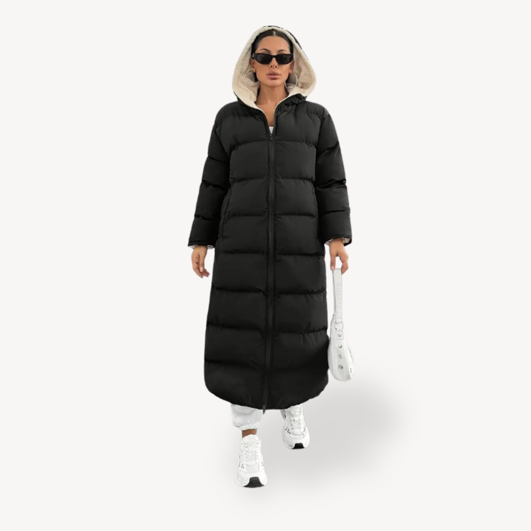 Stylish Women's Puffer Coat Black Hood