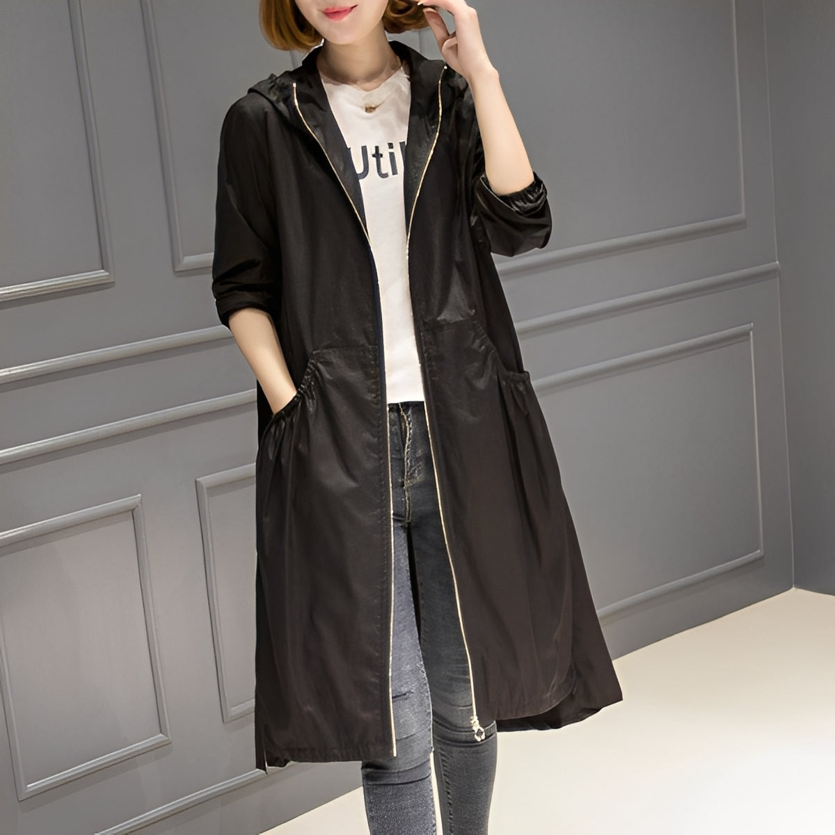 Stylish women's raincoat hood