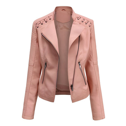 Elegant Women's Leather Jacket Slim Fit Short Length