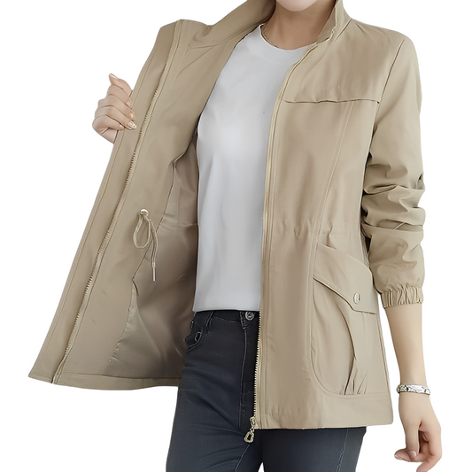 Modische Damenjacke mit verstellbarem Bund - IdealeKleiden