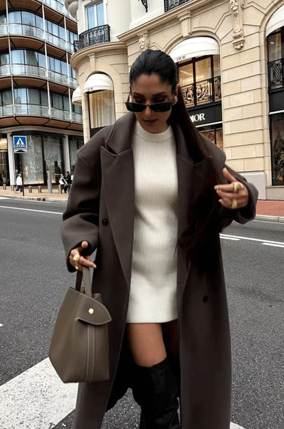 Women's Large Wool Coat Elegant Buttons Plus Size