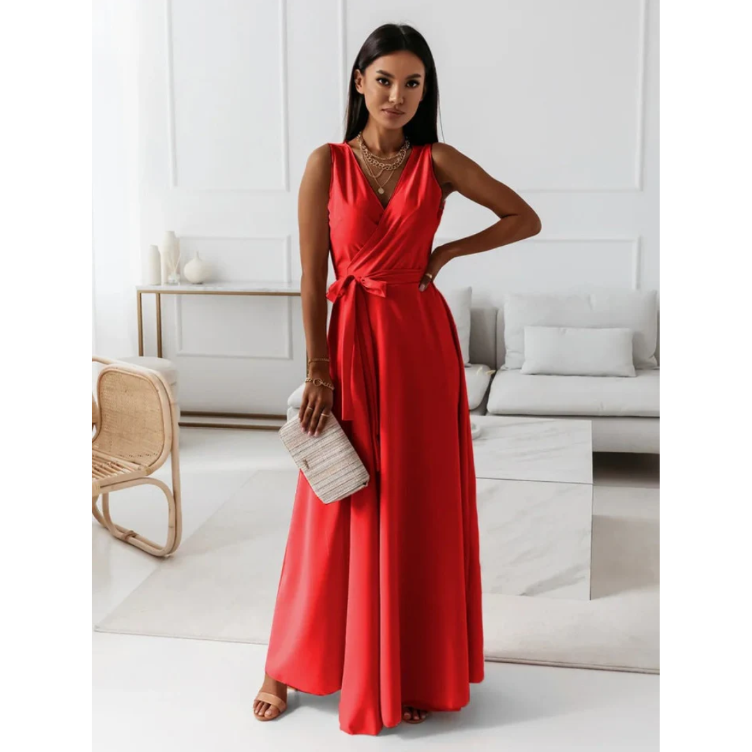 Women's Sleeveless Wrap-Style Summer Maxi Dress