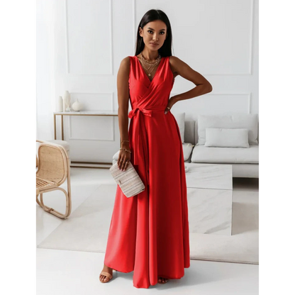 Women's Sleeveless Wrap-Style Summer Maxi Dress