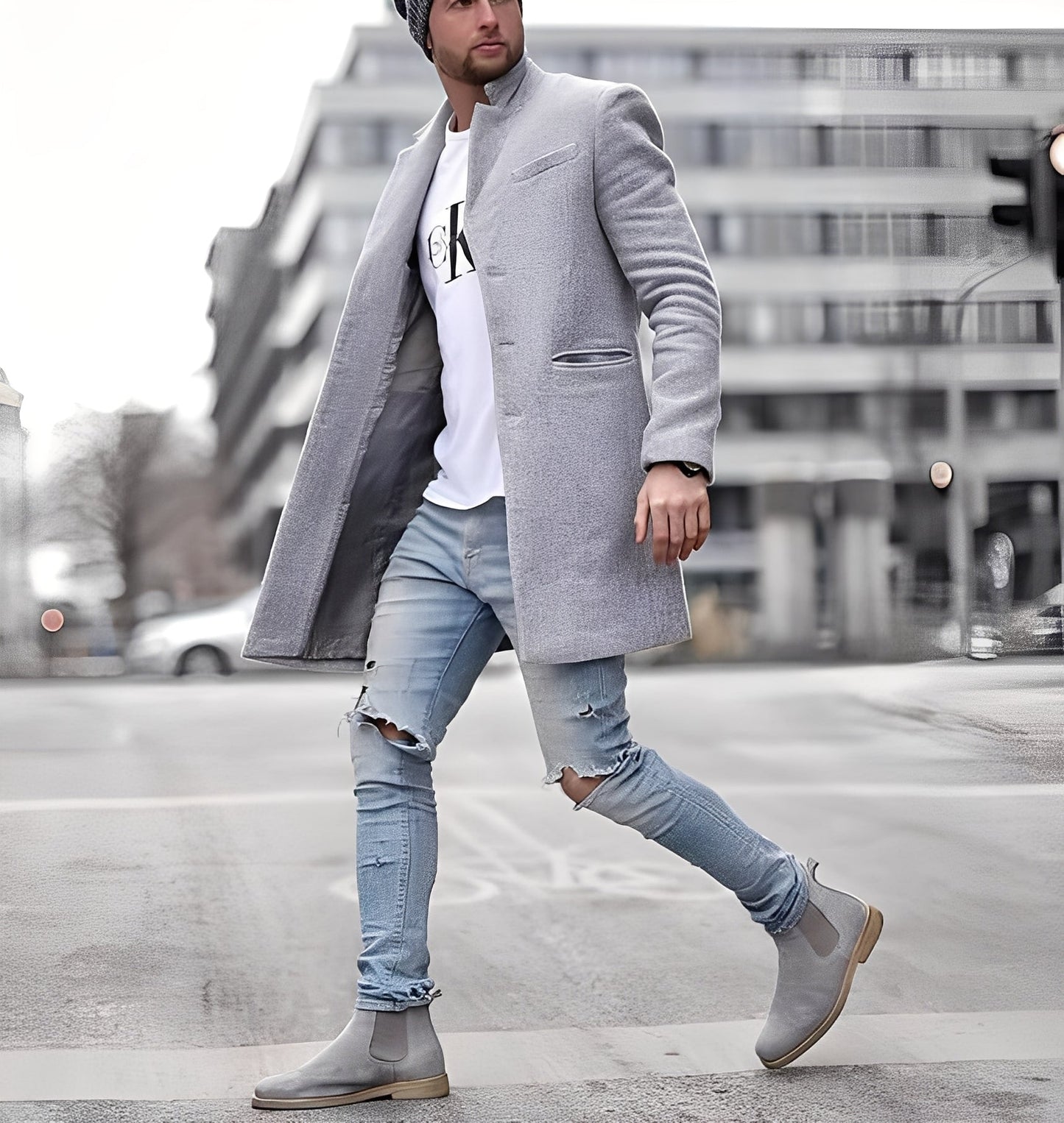 Stylish Men's Long Wool Coat