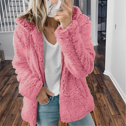 Damen Wolljacke Kapuze Warm