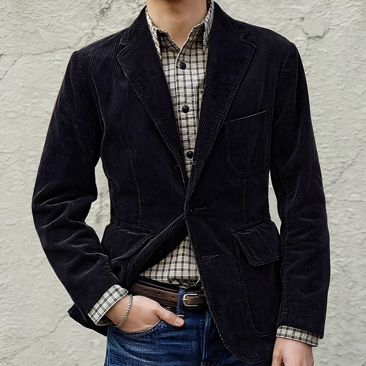 Men's Comfortable Wool Jacket with Pockets