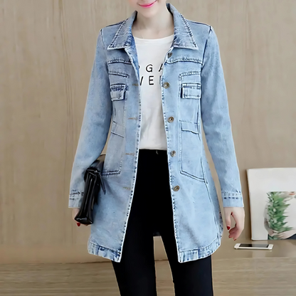 Women's Long Embroidered Denim Jacket