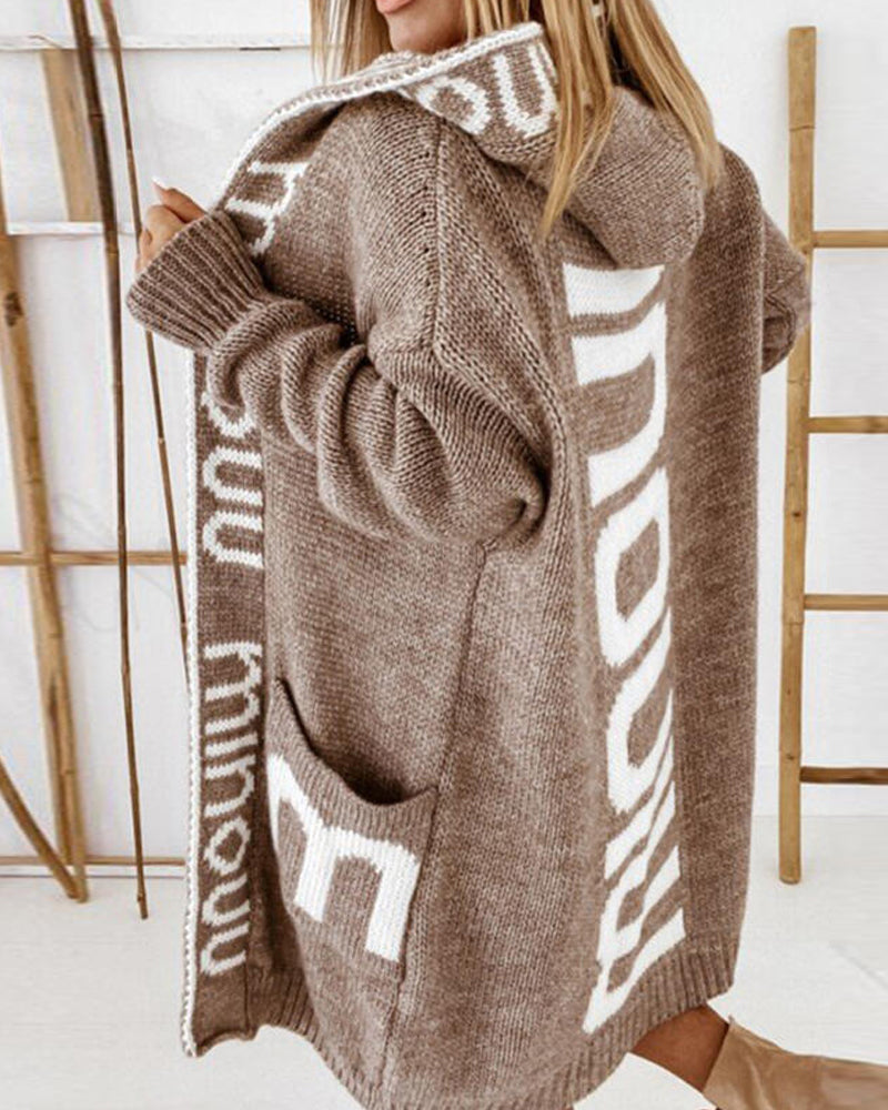 Long knit cardigan with cool lettering