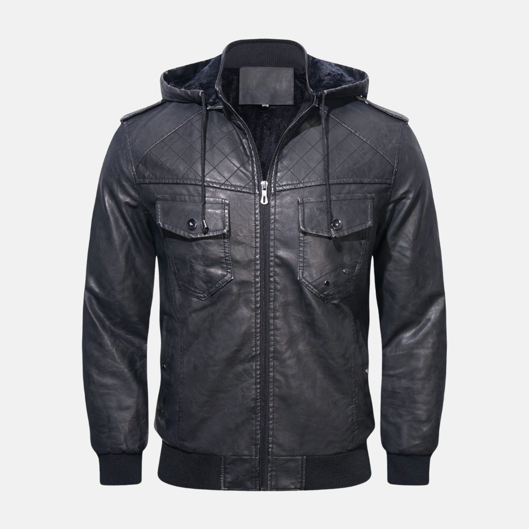 Leather Jacket Hoodie Elegant Black
