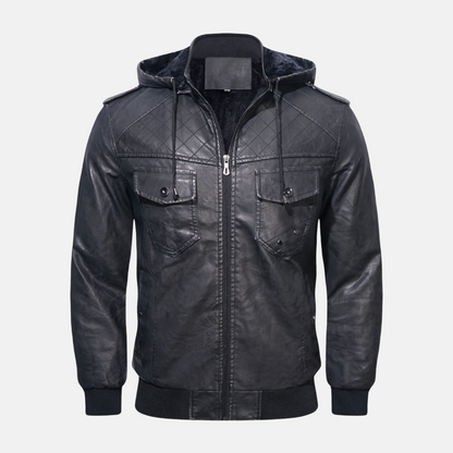Leather Jacket Hoodie Elegant Black