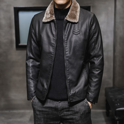 Men's Leather Jacket Fleece Collar Style