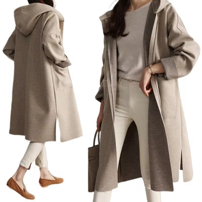 Lange Winterjacke Kapuze Offener Stil - IdealeKleiden