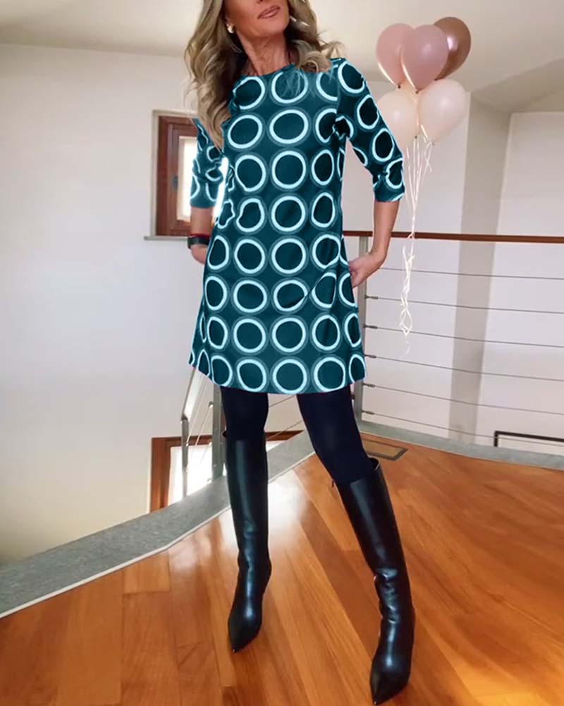 Dress Round Neck Circle Pattern Women's Dress