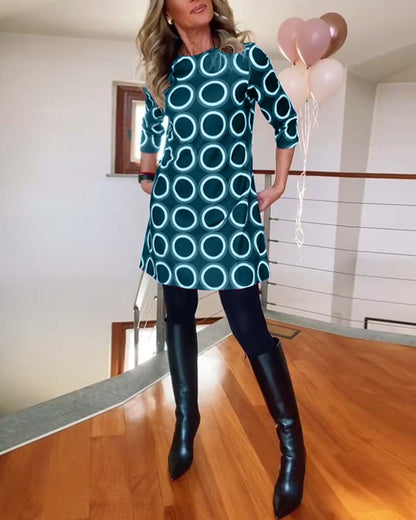 Dress Round Neck Circle Pattern Women's Dress