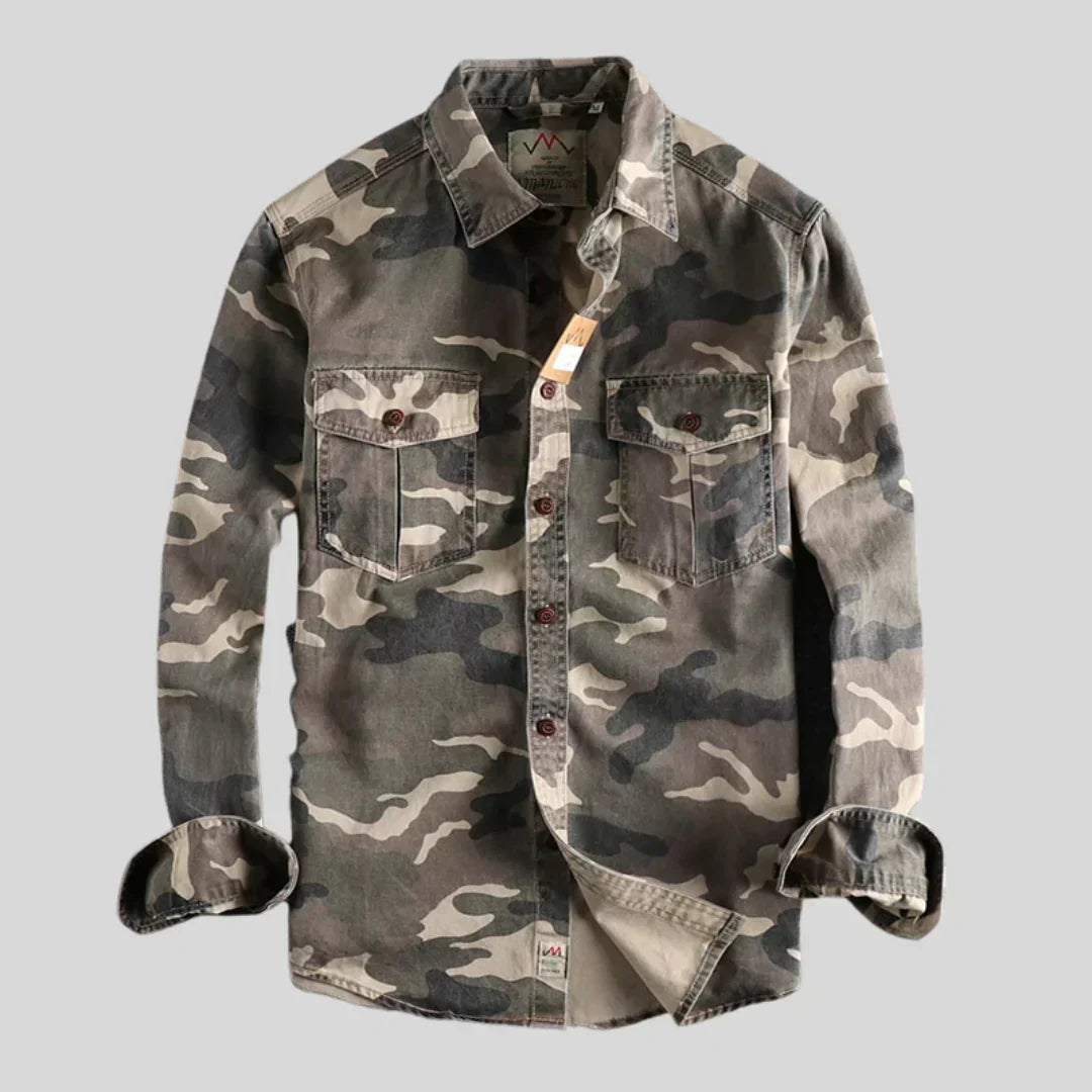 Men's Camo Long Sleeve Overshirt with Buttons