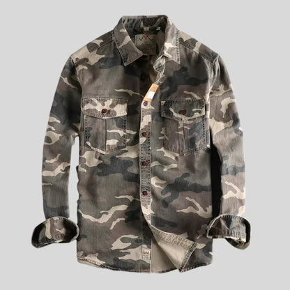 Men's Camo Long Sleeve Overshirt with Buttons