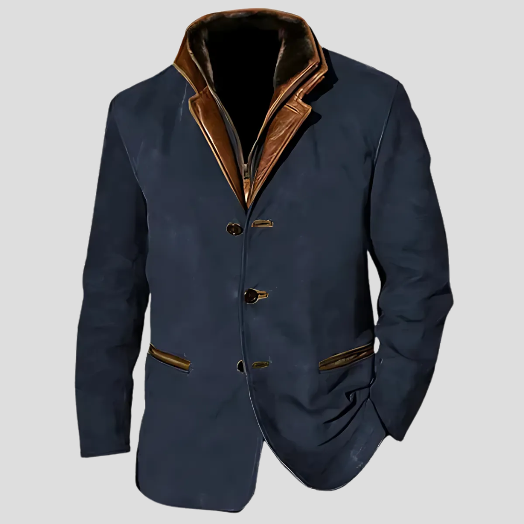 Modern Men's Jacket Retro Style Contrast Collar