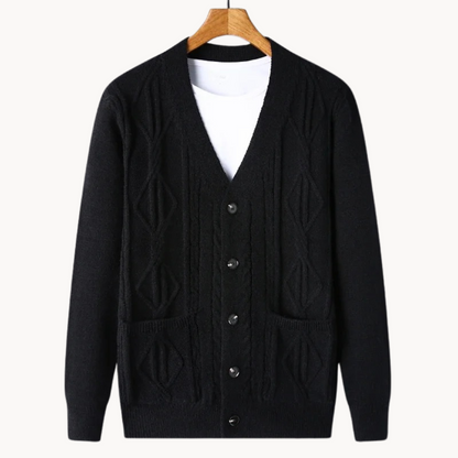 Herren Cardigan Gerippt Elegант Schwarz